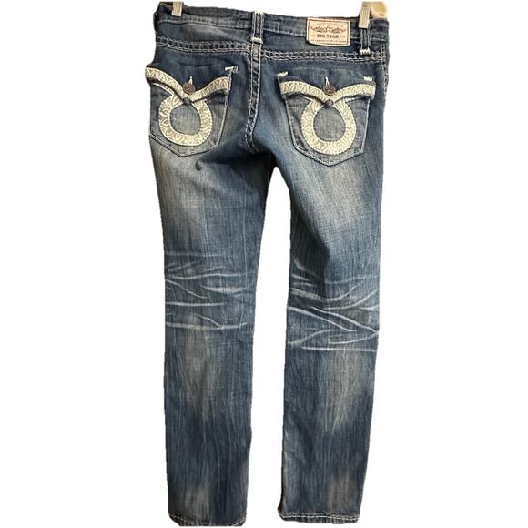 Big Star Liv Distressed Dark Wash Boot Cut Flap Pocket Jeans Womens 27x28 - Picture 3 of 16